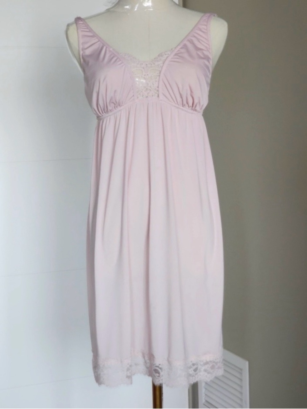 La Vie En Rose Pale Pink Lace-Trim Chemise
